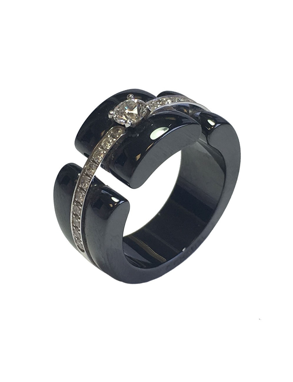 CHANEL ring, 'Ultra'model in 18 carat white gold, black ceramic and diamonds