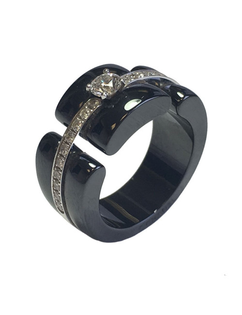 Bague Ultra CHANEL T51 en céramique noir et diamants
