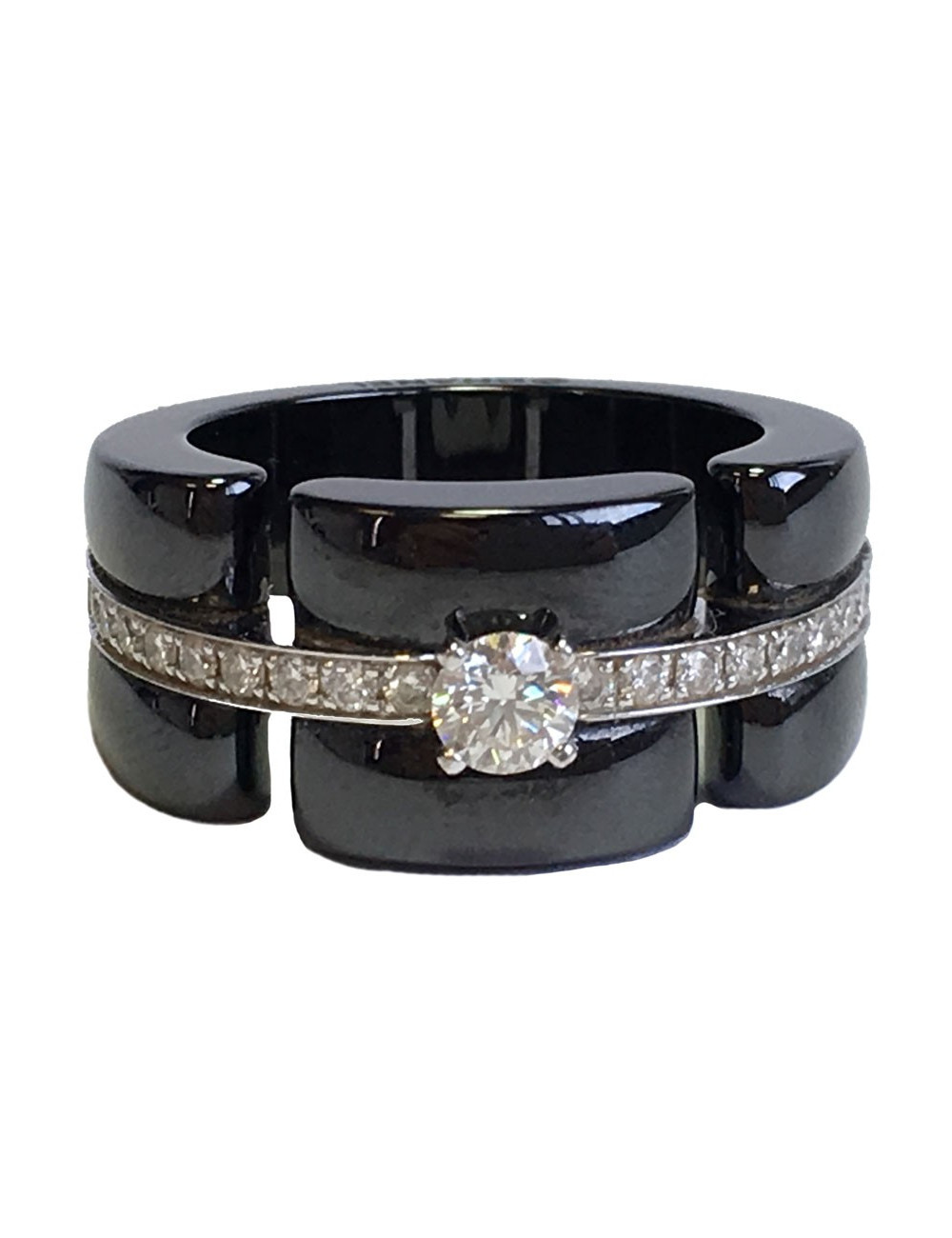 Bague Ultra CHANEL T51 en céramique noir et diamants