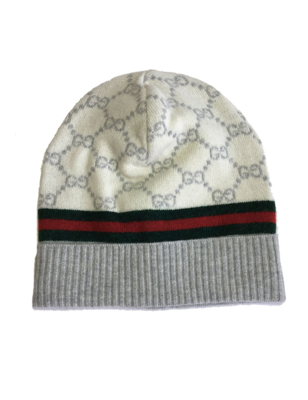 Bonnet GUCCI monogram gris en laine et cachemire