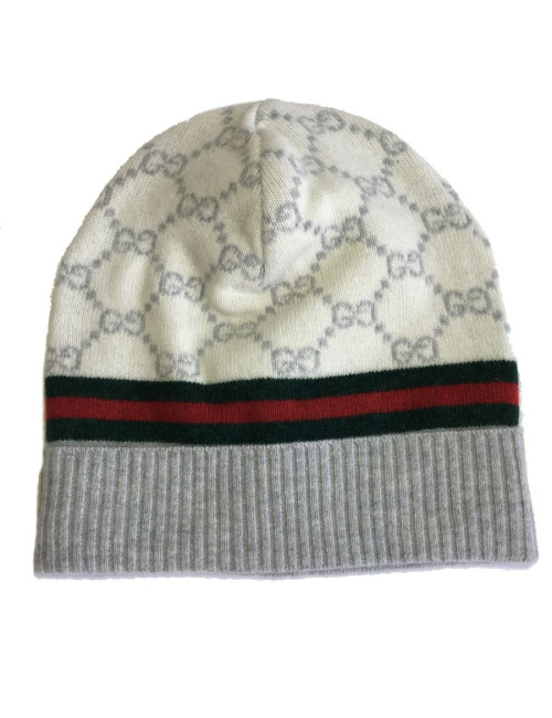 Bonnet GUCCI monogram gris en laine et cachemire
