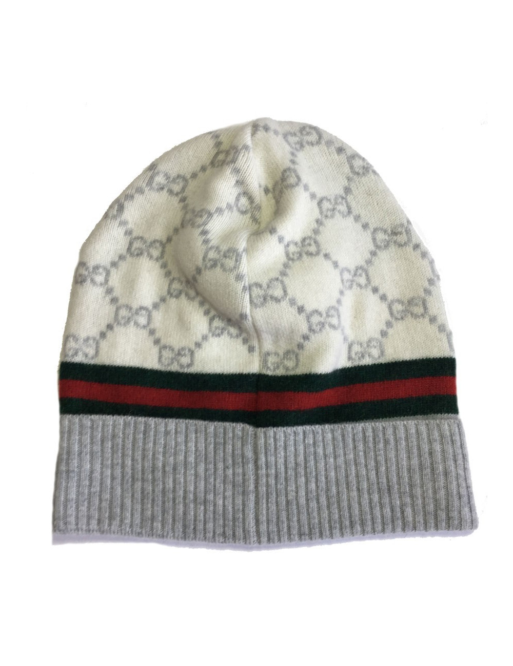Bonnet GUCCI monogram gris en laine et cachemire
