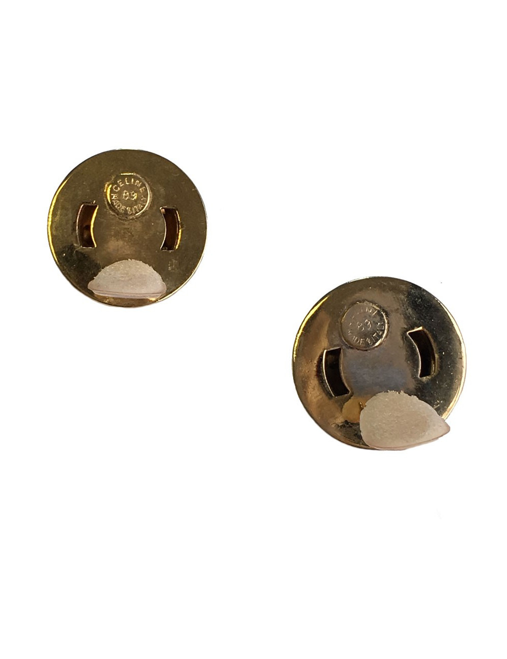 Boucles d'oreille Clips CELINE Vintage demi-sphère en métal doré et strass