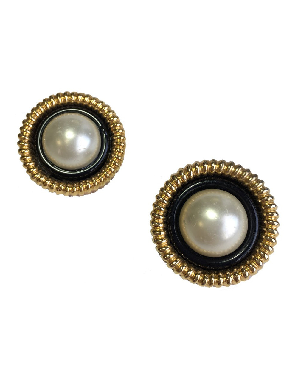 Boucles d'oreille clips CHANEL Vintage perle nacrée et métal doré