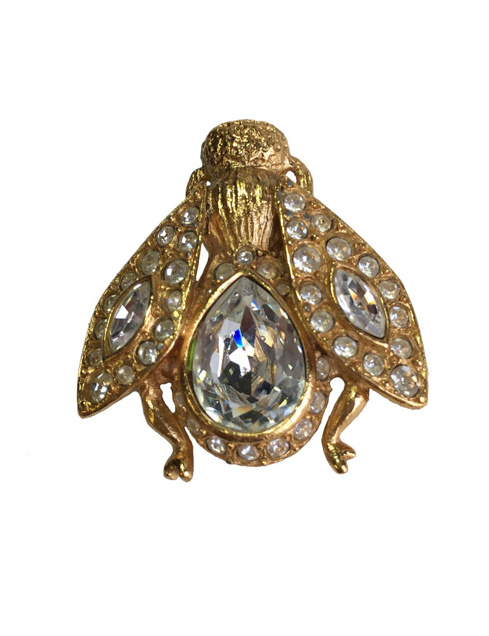 xxx Broche CHRISTIAN DIOR abeille en strass et métal doré