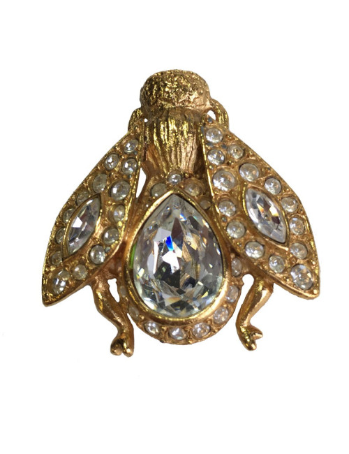xxx Broche CHRISTIAN DIOR abeille en strass et métal doré