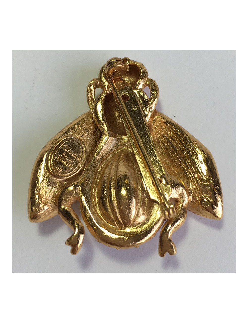 xxx Broche CHRISTIAN DIOR abeille en strass et métal doré