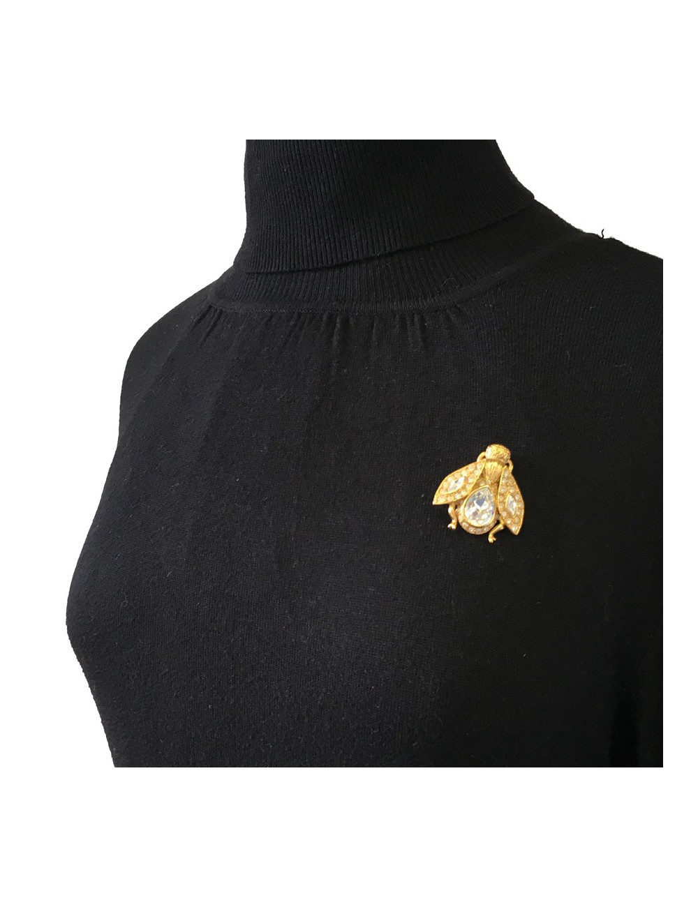 xxx Broche CHRISTIAN DIOR abeille en strass et métal doré
