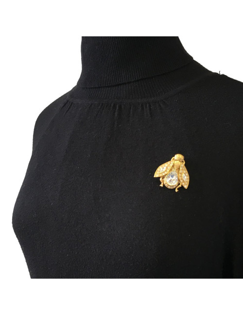xxx Broche CHRISTIAN DIOR abeille en strass et métal doré