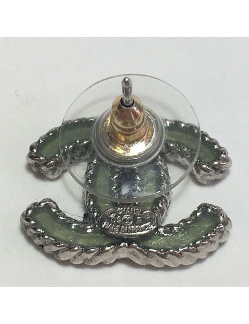 Earrings nails CHANEL CC in silver metal and resin green celadon