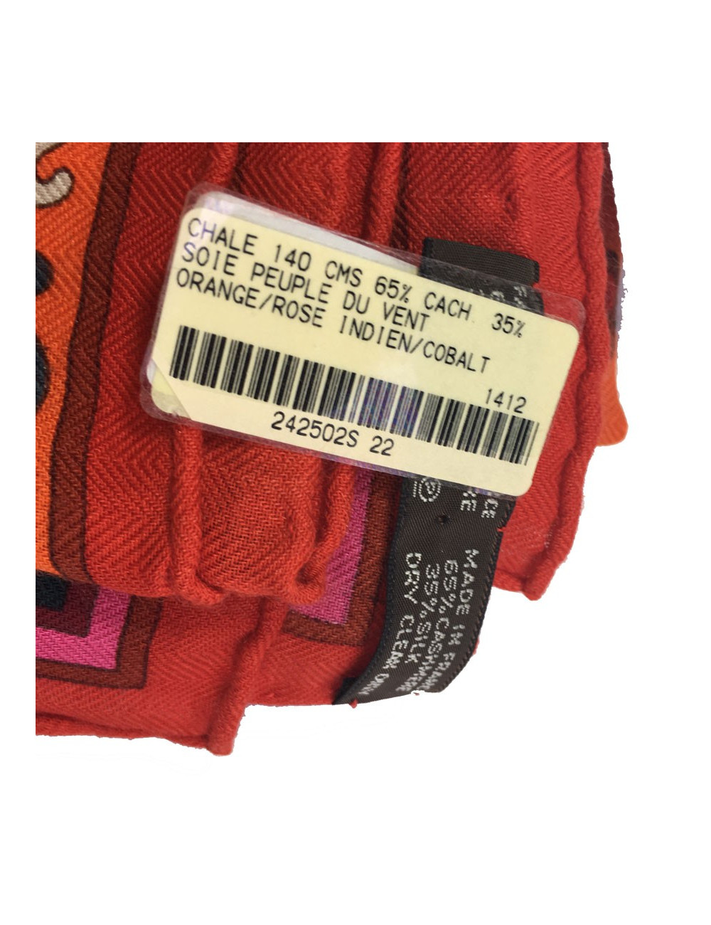 Châle HERMÈS "Peuple du vent" cachemire et soie rose indien, orange et cobalt