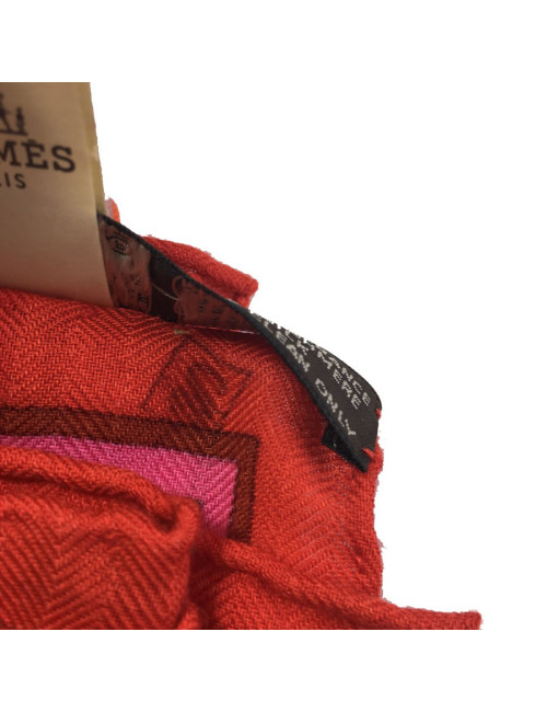 Châle HERMÈS "Peuple du vent" cachemire et soie rose indien, orange et cobalt
