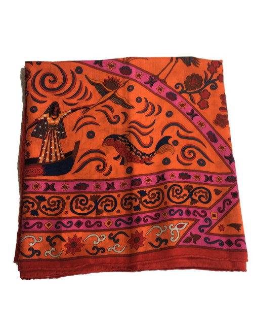 HERMÈS "Peuple du vent" shawl in pink cashmere ans silk