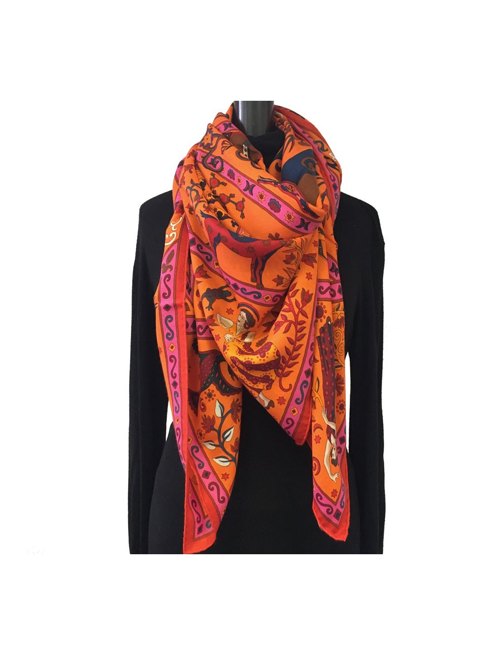 HERMÈS "Peuple du vent" shawl in pink cashmere ans silk