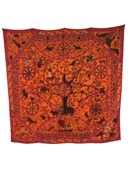 HERMÈS "Peuple du vent" shawl in pink cashmere ans silk