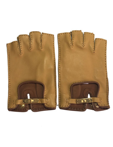 Gants mitaines HERMÈS Kick fermoir kelly en agneau glacé T 7,5