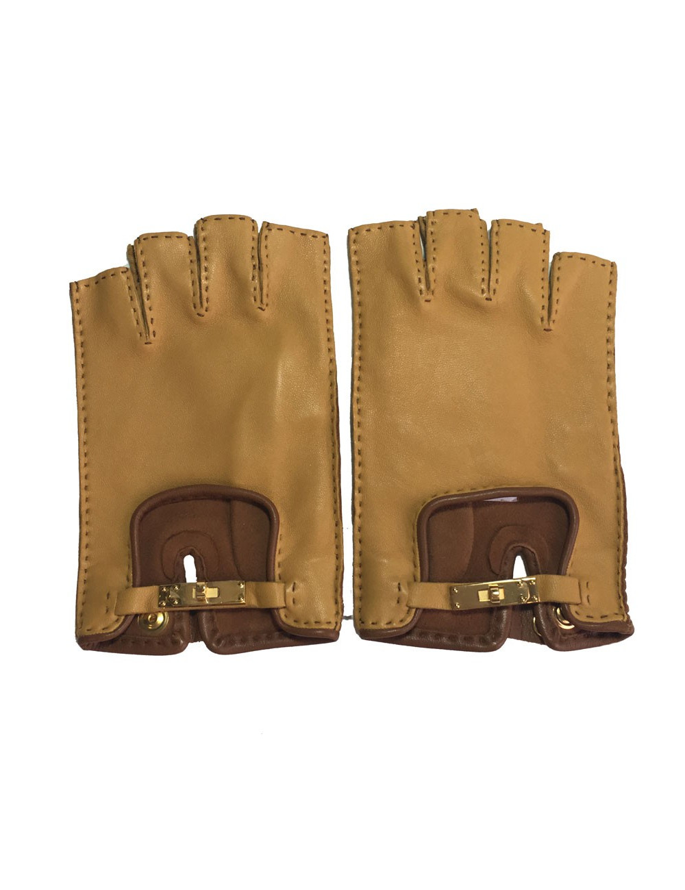 Gants mitaines HERMÈS Kick fermoir kelly en agneau glacé T 7,5