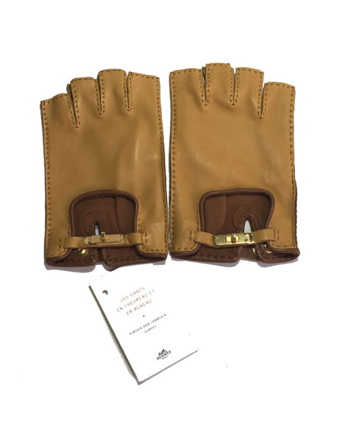Gants mitaines HERMÈS Kick fermoir kelly en agneau glacé T 7,5