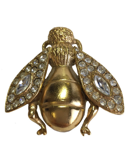 Broche CHRISTIAN DIOR abeille GM en métal doré et strass