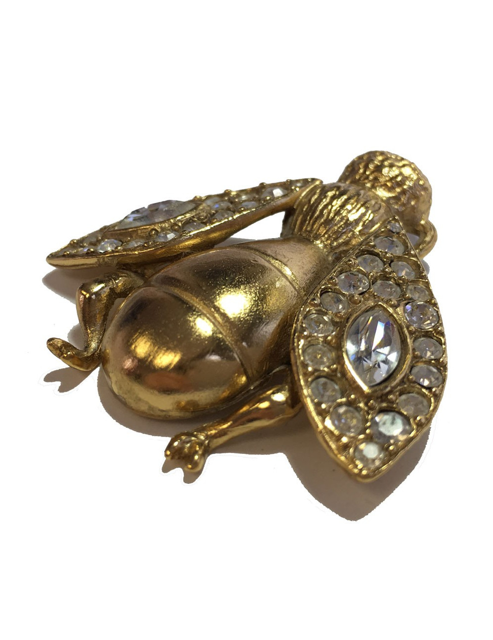 Broche CHRISTIAN DIOR abeille GM en métal doré et strass