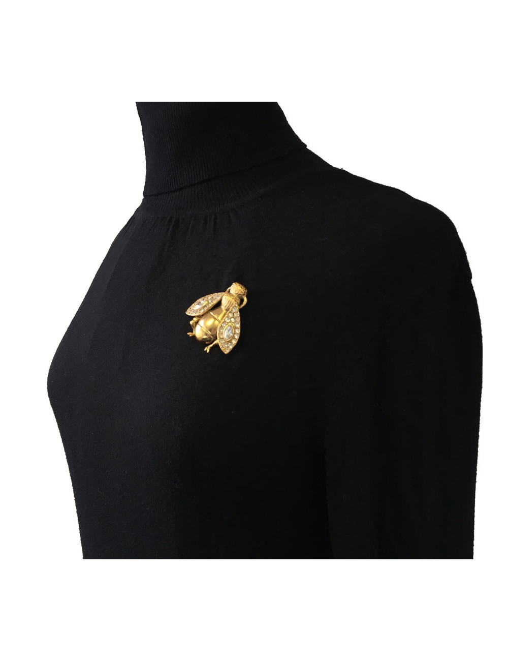 Broche CHRISTIAN DIOR abeille GM en métal doré et strass