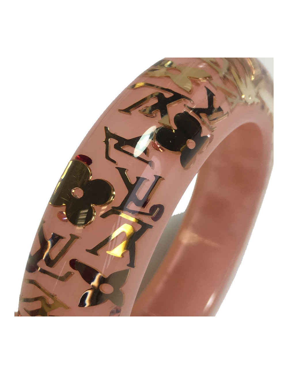 Bracelet LOUIS VUITTON rose transparent à inclusions "LV" 