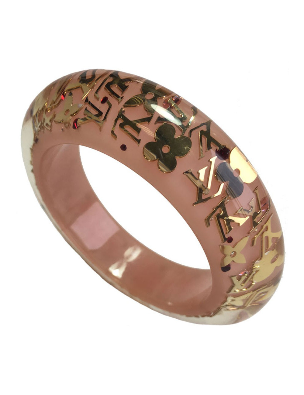 Bracelet LOUIS VUITTON rose transparent à inclusions "LV" 