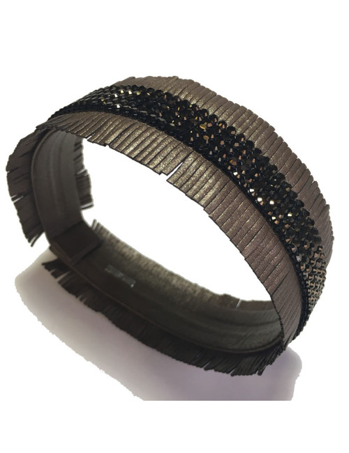 Parure Ras de cou et bracelet DANIEL SWAROVSKI en cuir de couleur bronze