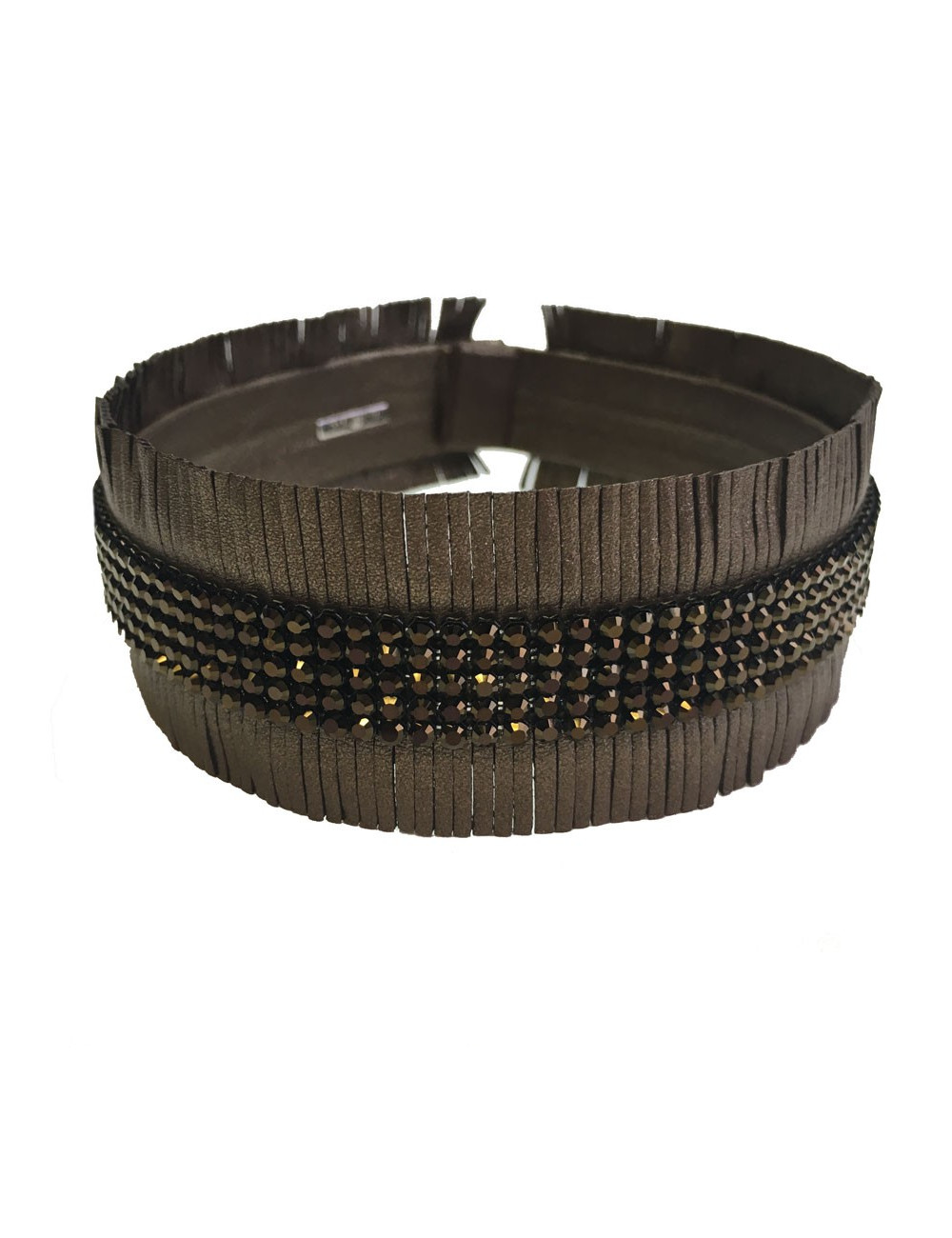 Parure Ras de cou et bracelet DANIEL SWAROVSKI en cuir de couleur bronze