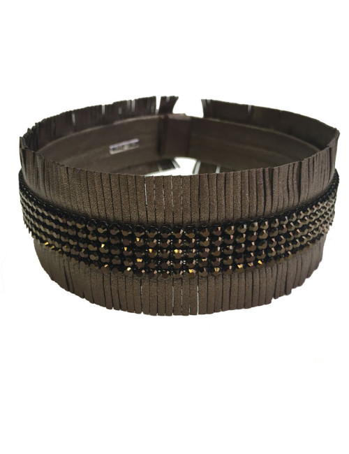 Parure Ras de cou et bracelet DANIEL SWAROVSKI en cuir de couleur bronze