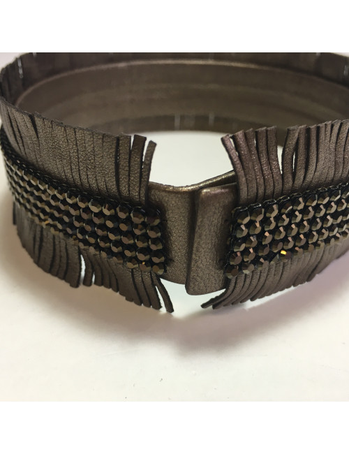 Parure Ras de cou et bracelet DANIEL SWAROVSKI en cuir de couleur bronze