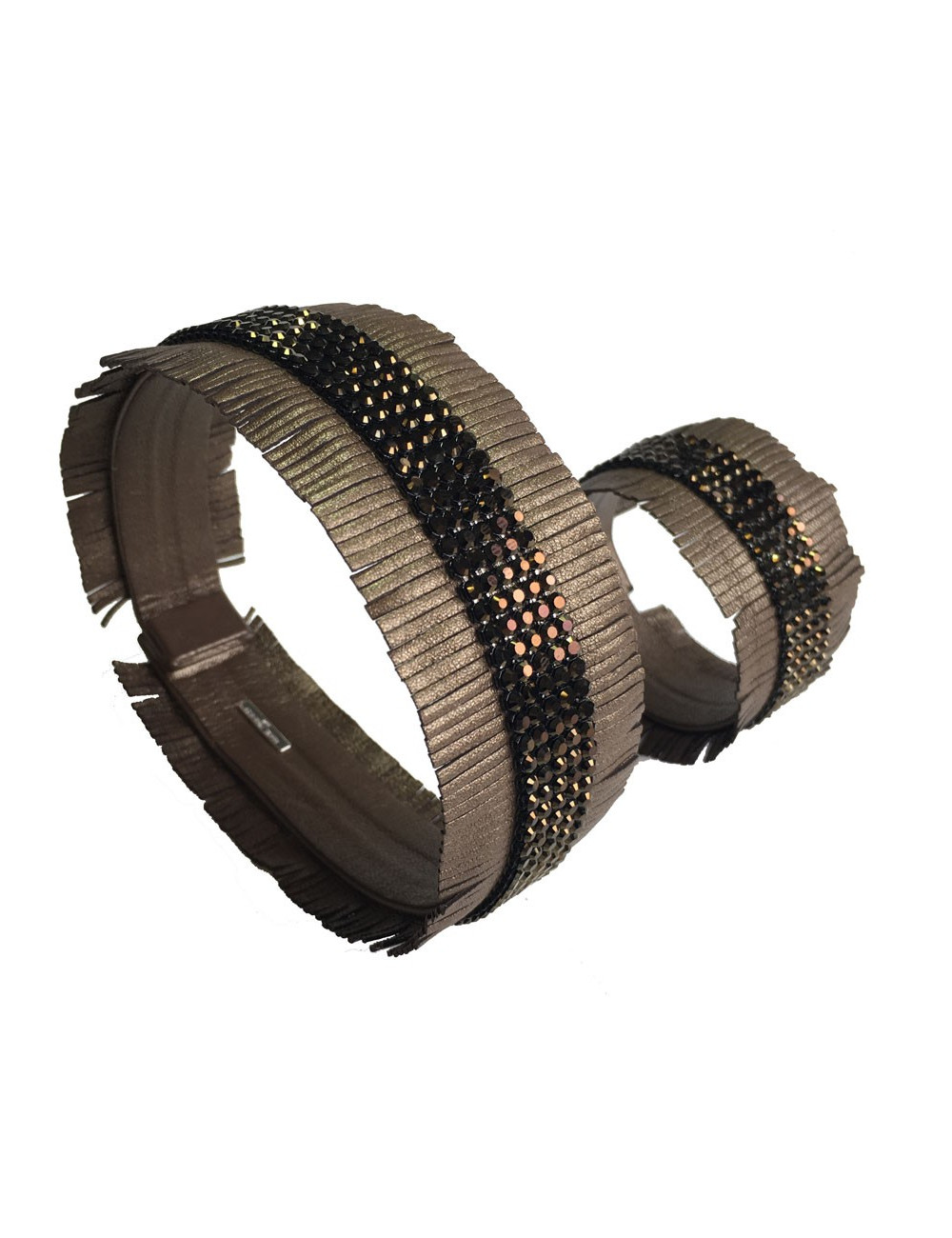 Parure Ras de cou et bracelet DANIEL SWAROVSKI en cuir de couleur bronze