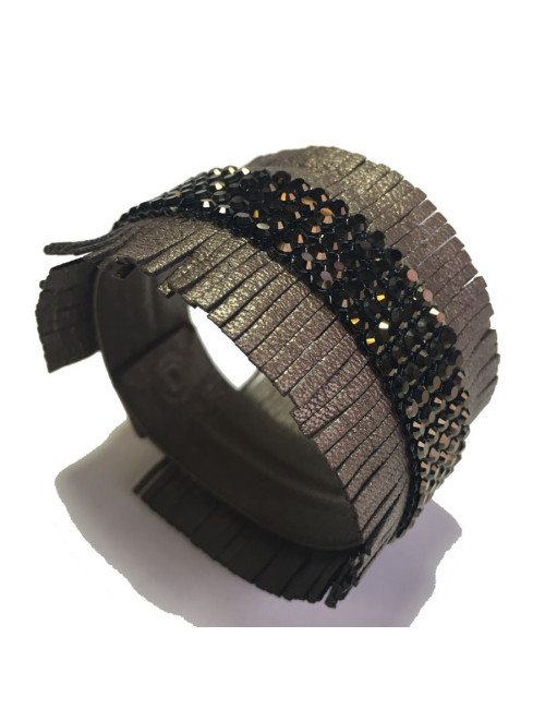 Parure Ras de cou et bracelet DANIEL SWAROVSKI en cuir de couleur bronze