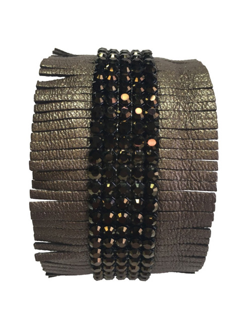 Parure Ras de cou et bracelet DANIEL SWAROVSKI en cuir de couleur bronze