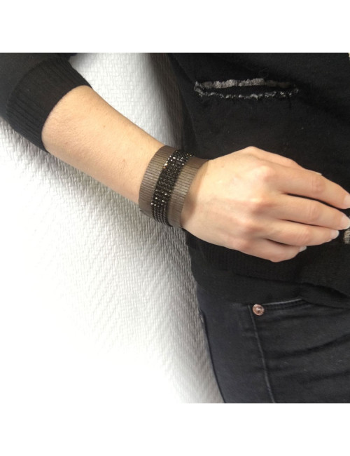 Parure Ras de cou et bracelet DANIEL SWAROVSKI en cuir de couleur bronze