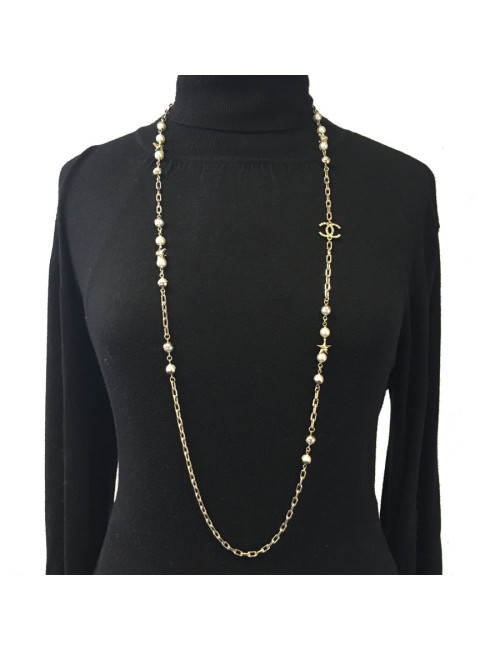 Sautoir CHANEL chaines et perles nacrées