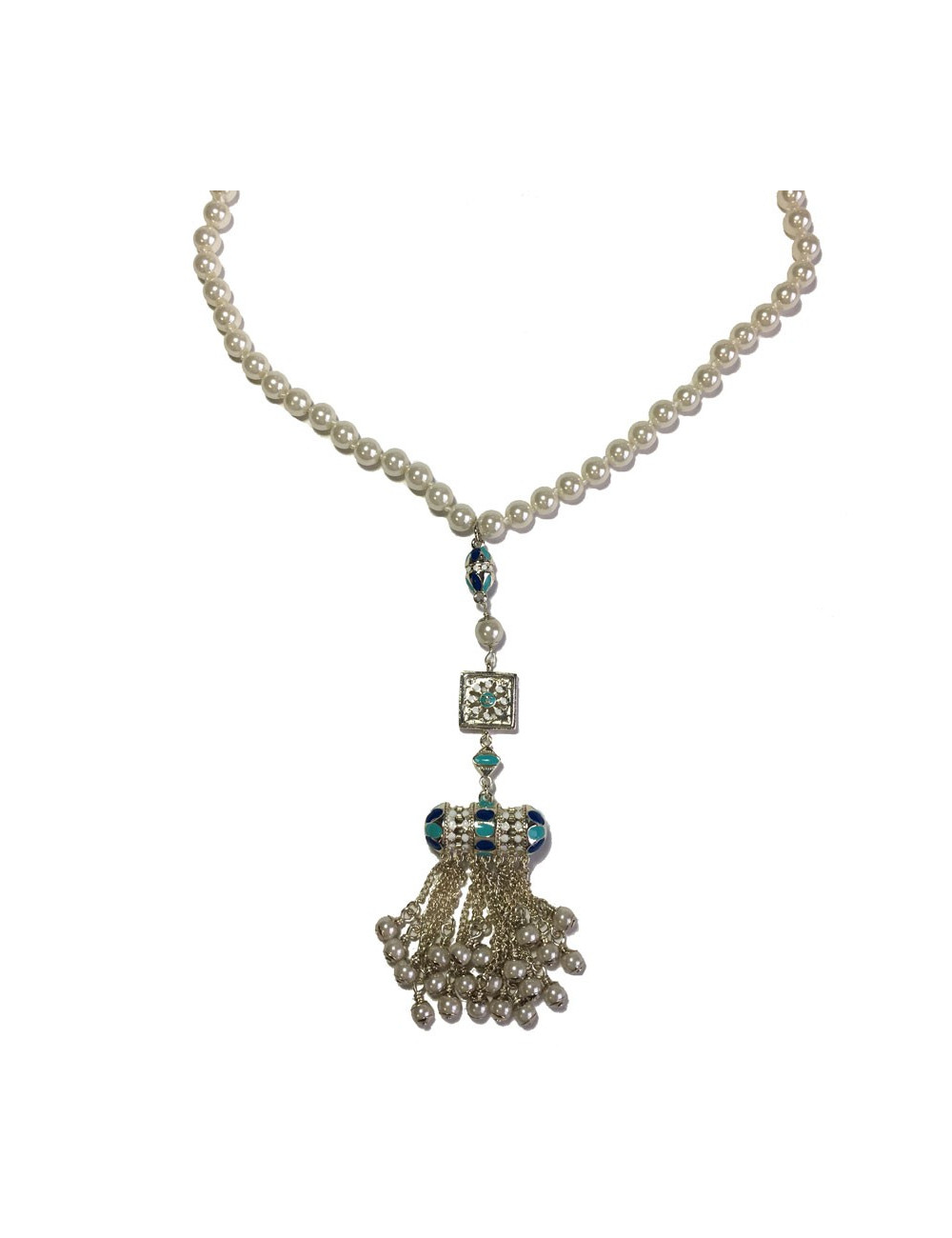 Collier "Paris-DubaïI" CHANEL en métal argenté, perles nacrées