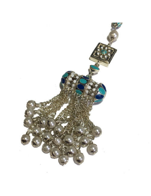 Collier "Paris-DubaïI" CHANEL en métal argenté, perles nacrées