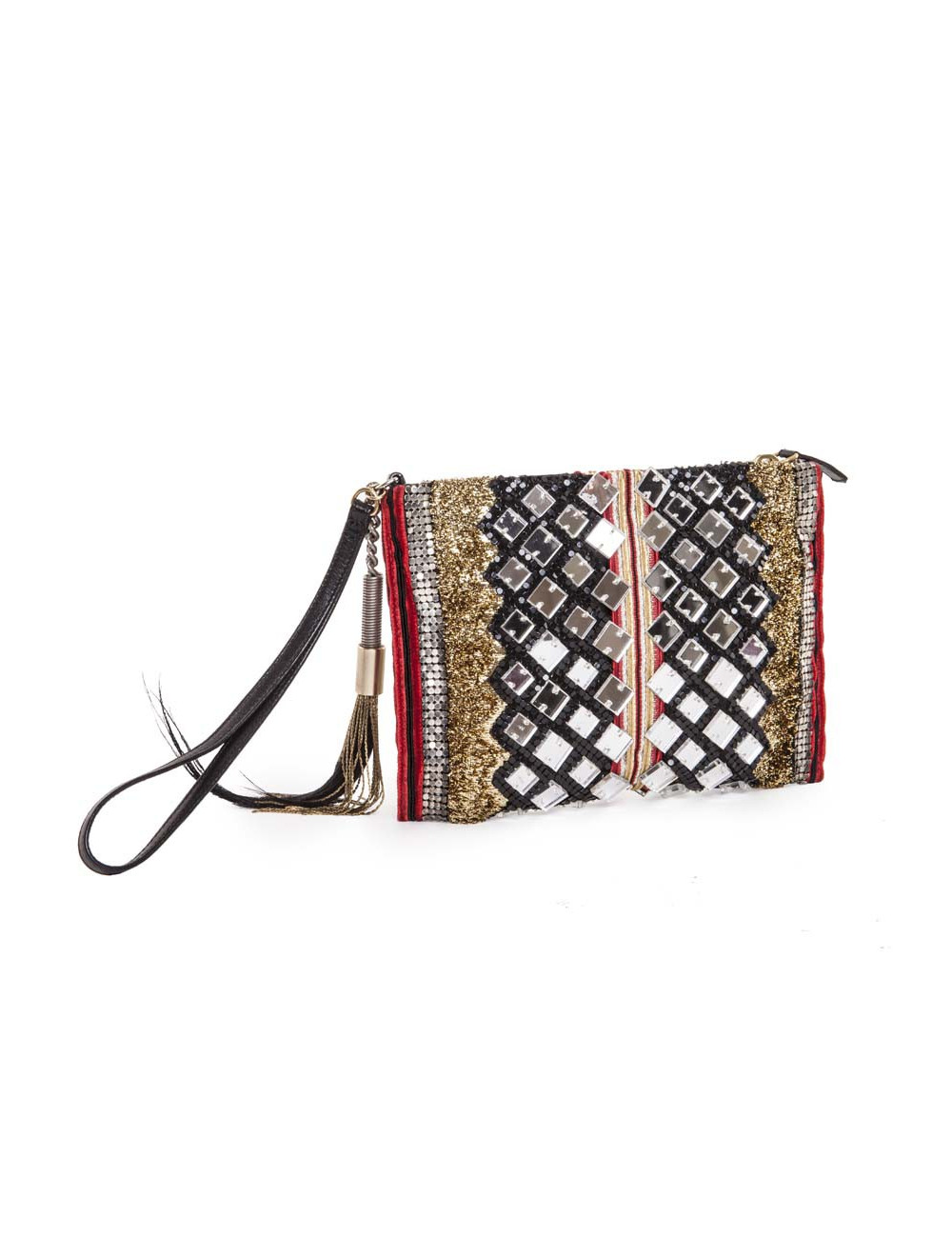 BALMAIN evening clutch in lame gold fabric and embroideries