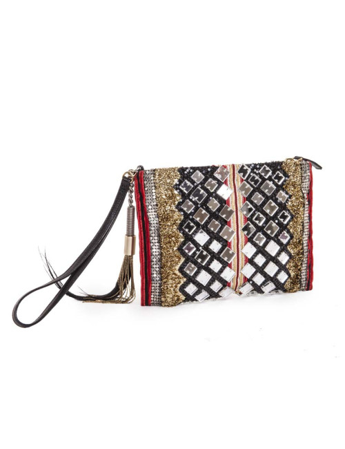BALMAIN evening clutch in lame gold fabric and embroideries