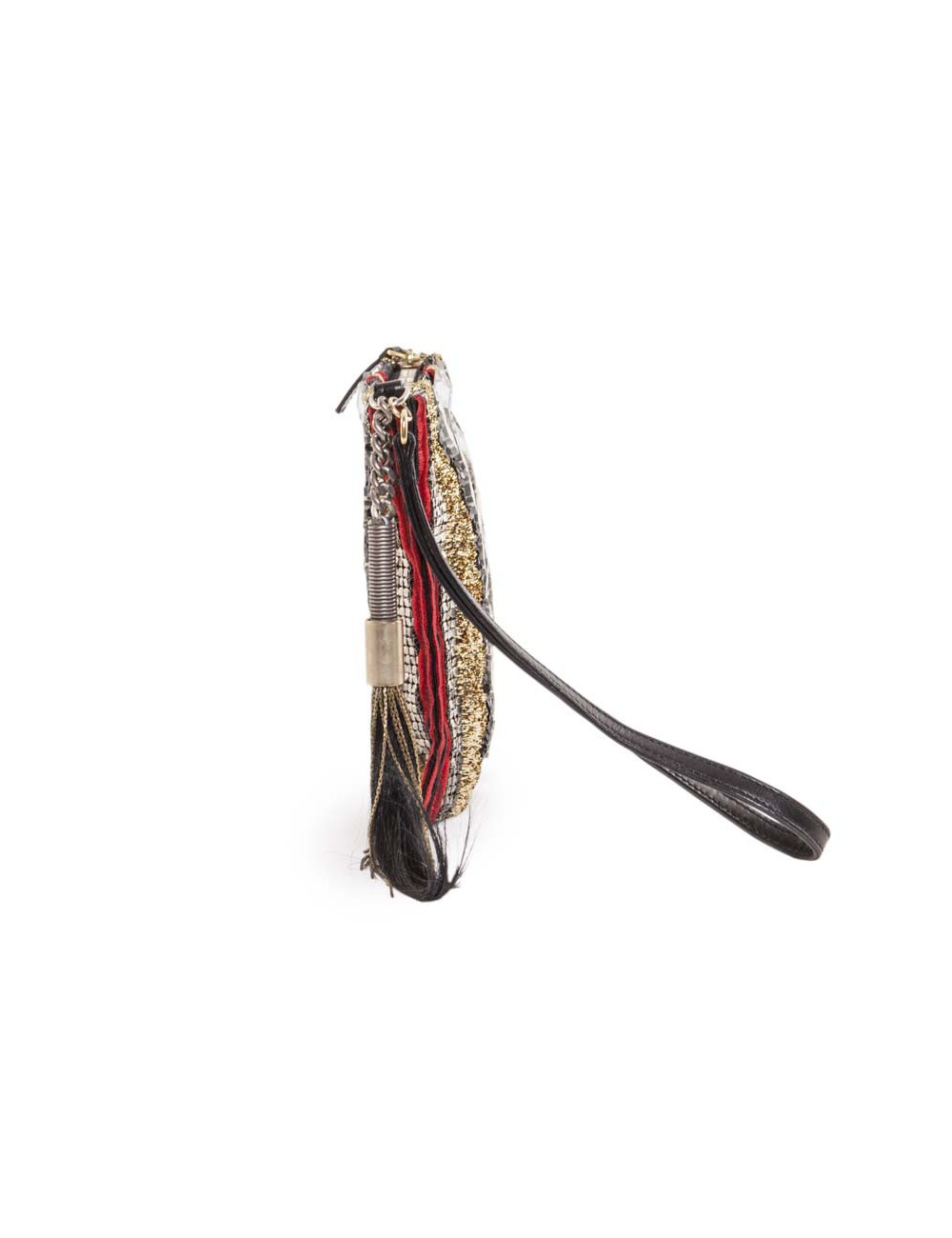 BALMAIN evening clutch in lame gold fabric and embroideries