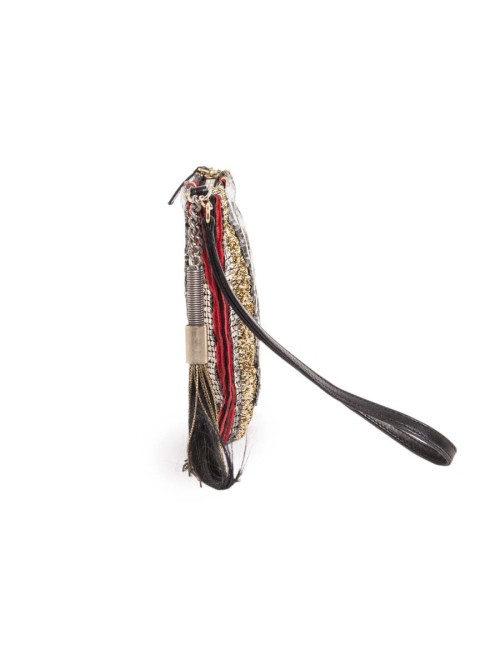 BALMAIN evening clutch in lame gold fabric and embroideries