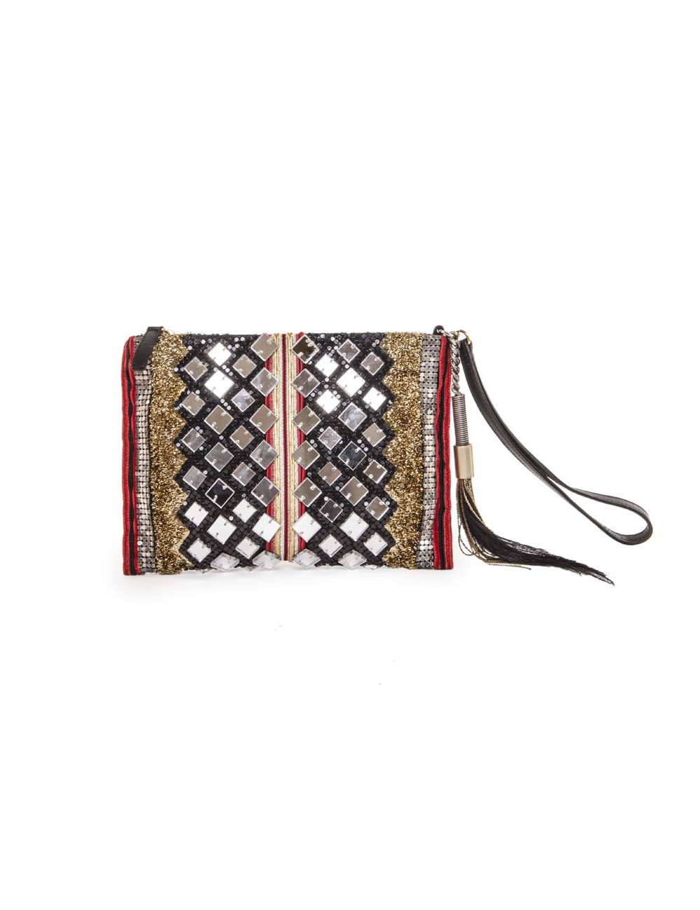 BALMAIN evening clutch in lame gold fabric and embroideries