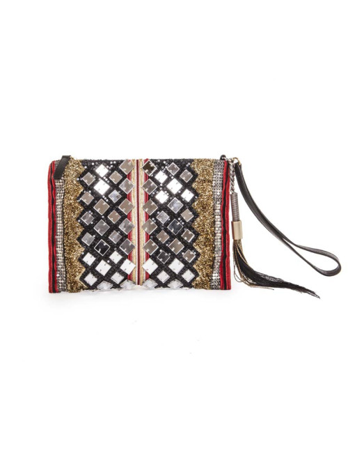 BALMAIN evening clutch in lame gold fabric and embroideries