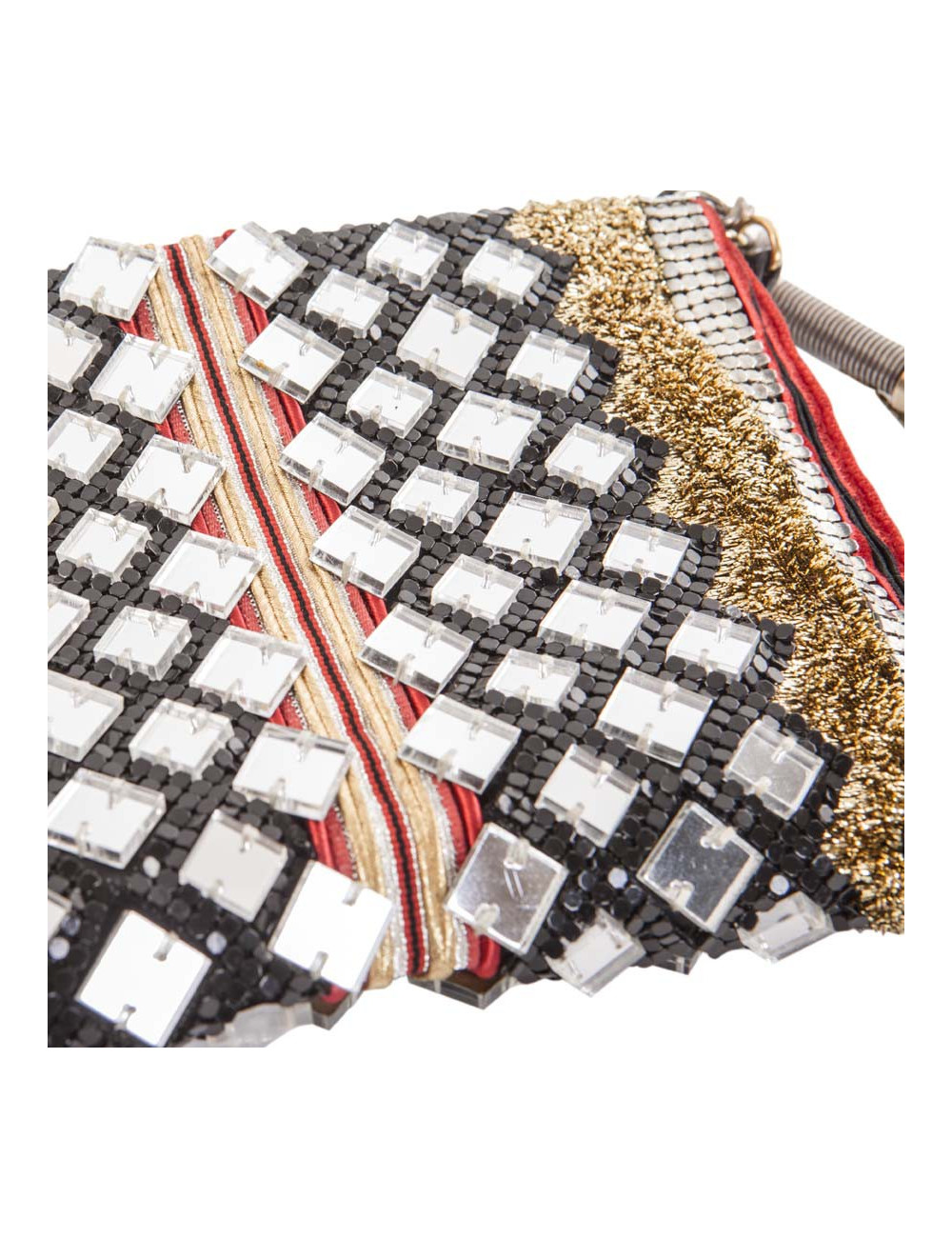 BALMAIN evening clutch in lame gold fabric and embroideries