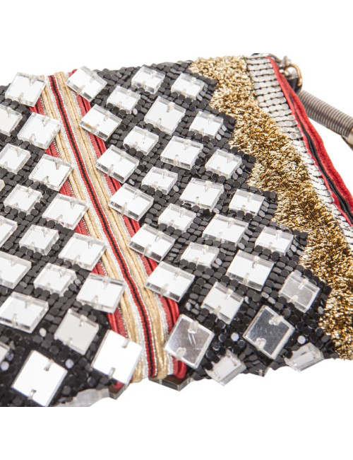 BALMAIN evening clutch in lame gold fabric and embroideries