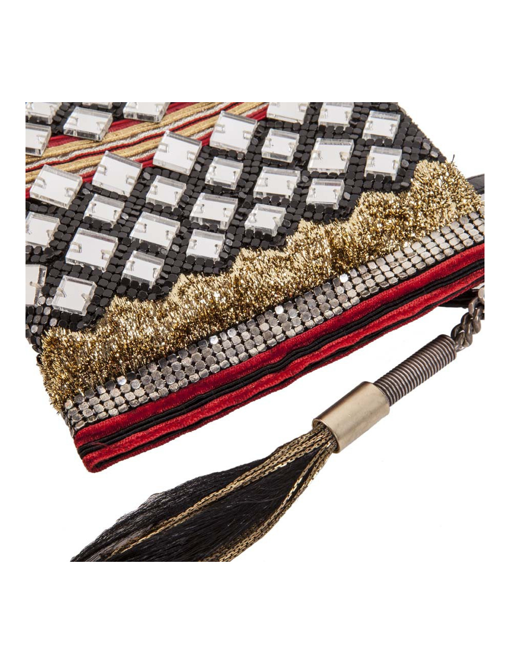 BALMAIN evening clutch in lame gold fabric and embroideries
