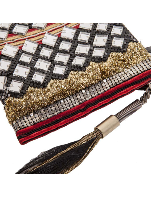 BALMAIN evening clutch in lame gold fabric and embroideries