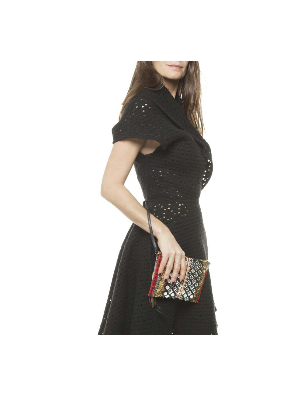 BALMAIN evening clutch in lame gold fabric and embroideries