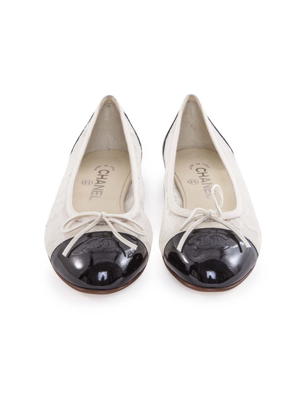 Ballerines CHANEL T 38.5 dentelle et cuir noir